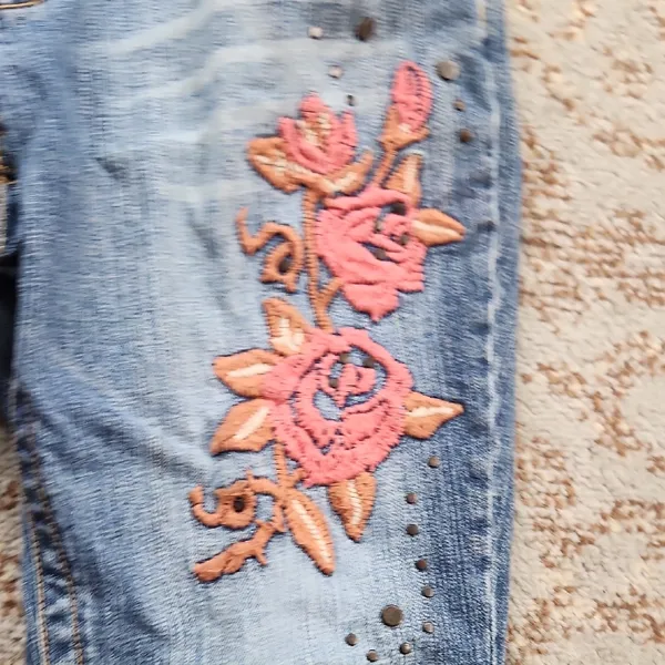 D Jeans Floral Embroidered Y2K Denim Jeans Blue Pink 30 - Image 7