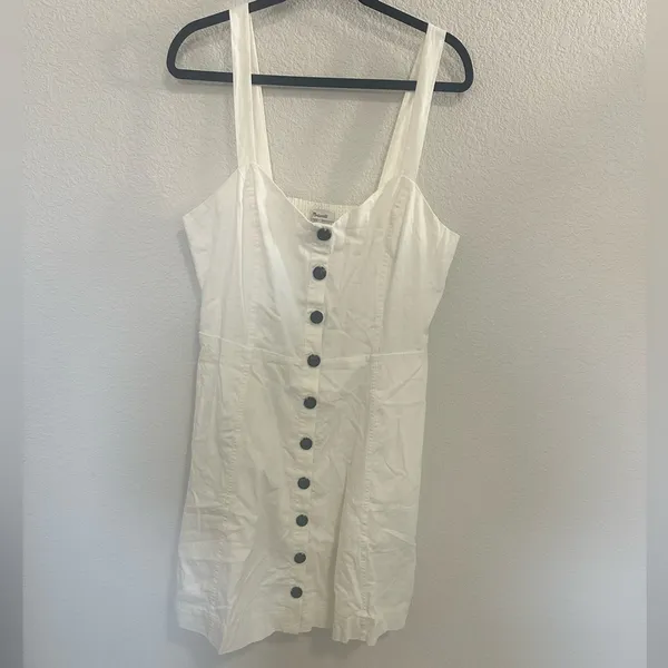 Madewell Denim Square-Neck Sleeveless Mini Dress in Tile White Size 16 - Image 5