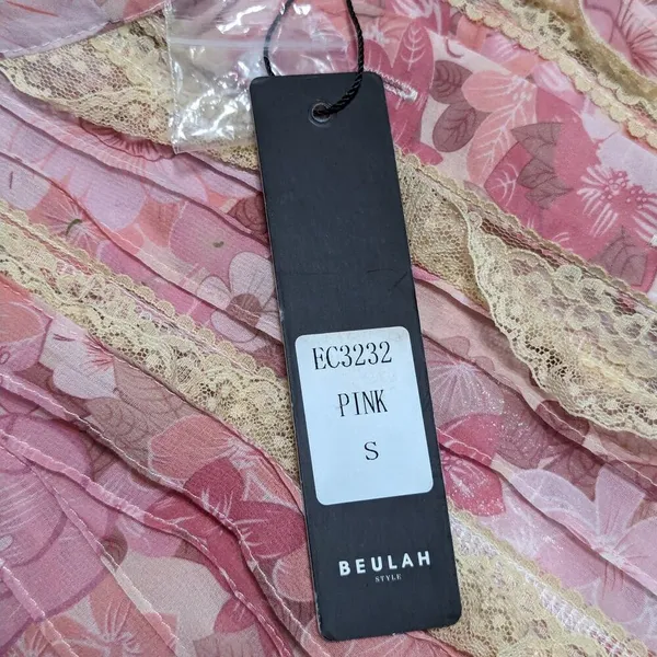 Beulah Pink Lace Ruffle Mini Dress Puff Sleeve Coquette Kawaii Womens Small - Image 4