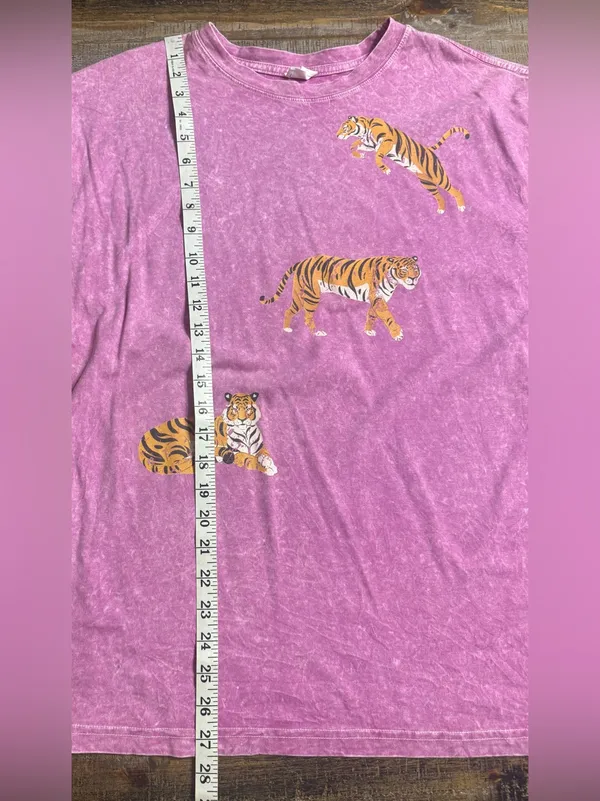 Washed Purple Short Sleeve Tee with Tiger Print - Image 7