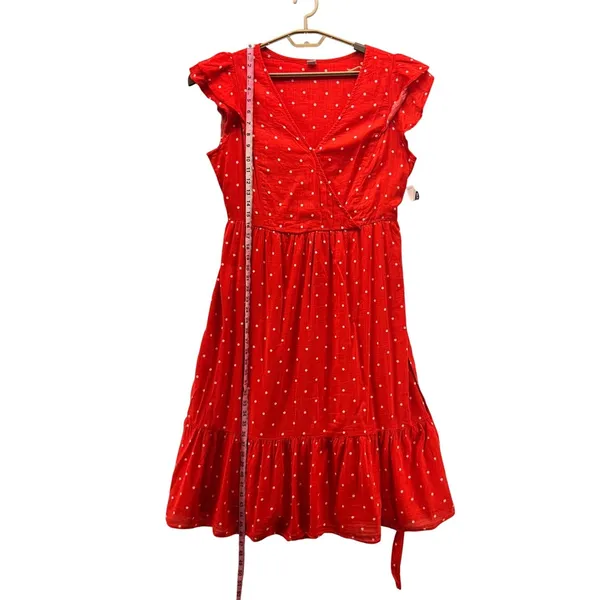Old Navy Polka Dot Wrap Dress‎ Red Large - Image 15