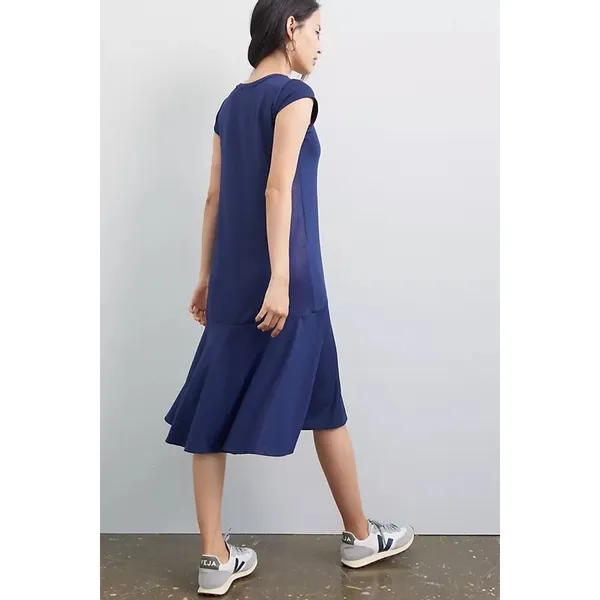 Maeve Anthropologie Ismene Navy Blue Metallic Cap Sleeve Drop Waist Midi Dress L - Image 2