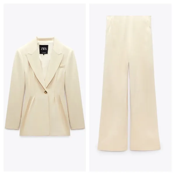 Zara NWT White STANDARD LENGTH SATIN TROUSERS. Size Large - Image 2