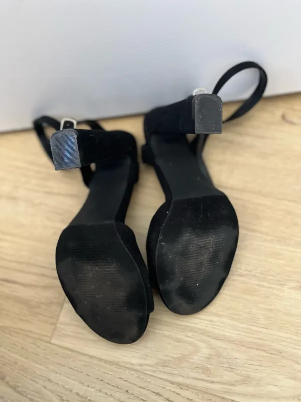 Lulus Black Suede Ankle Strap Heels open toe - Image 3