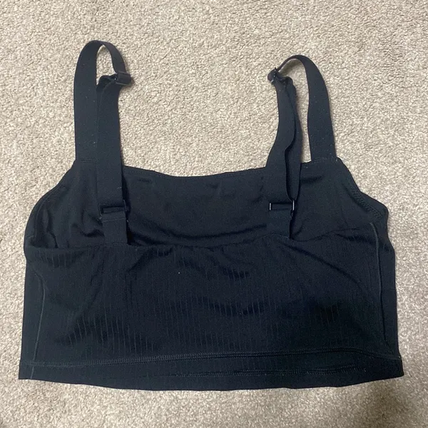 Aerie Offline By Black Ribbed Cropped Shelf Bra Top Size M - Image 2