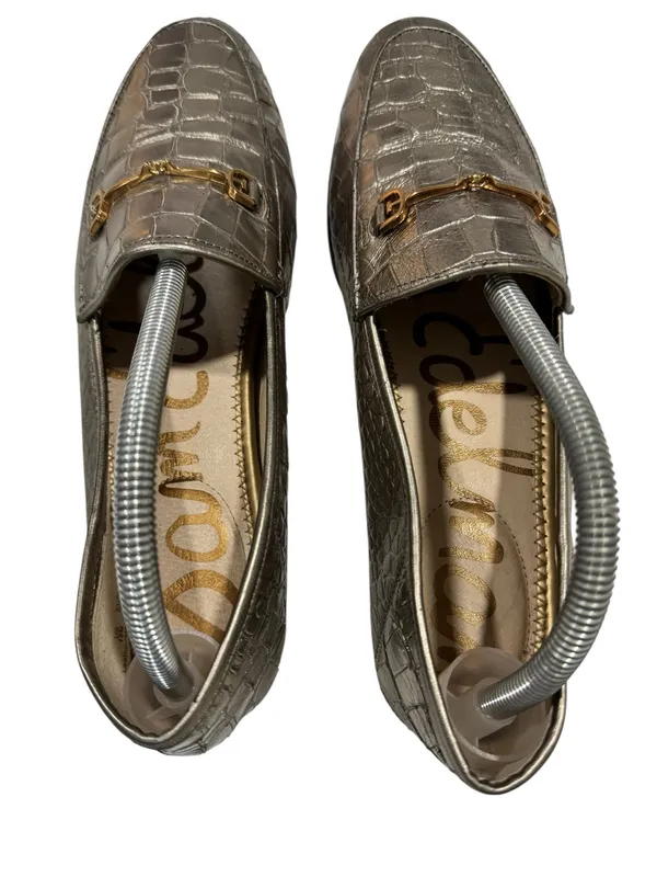 Sam Edelman Loraine Loafer Metallic Gold Crocodile Embossed Horsebit Leather 10M - Image 8