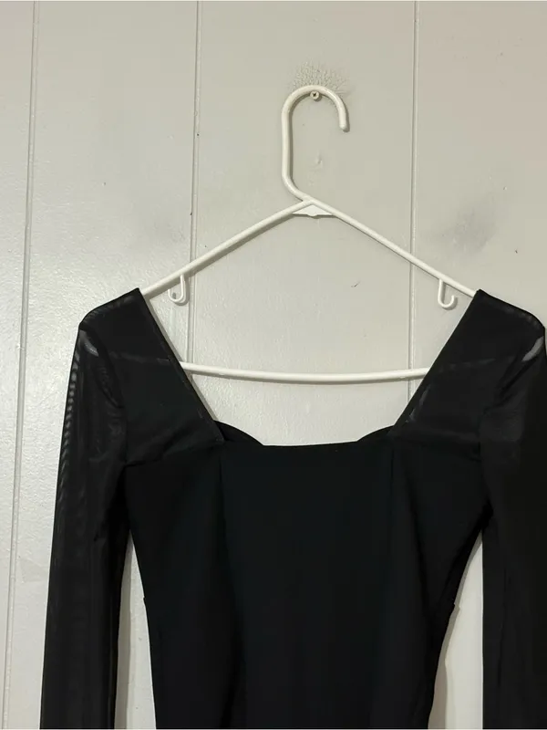Abercrombie & Fitch Black Mesh Long Sleeve Sweetheart Neck Bodysuit Size S Going - Image 10