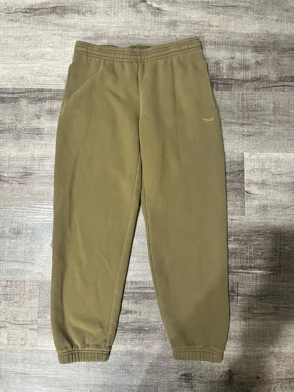 TNA BY ARITZIA Cozy Fleece Boyfriend Fit Joggers in Olive Green - Image 3