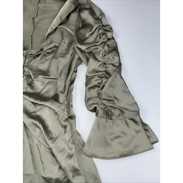 ASOS DESIGN satin mini skirt dress with ruched detail in Green Size‎ 6 - Image 6