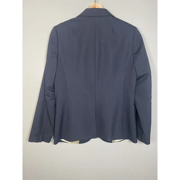 J Crew Pinstripe Wool‎ Blazer Navy Blue Womens Jacket Two Button Size 6 Office - Image 7