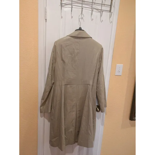 Isaac Mizrahi Linen Trench Coat Beige Size XL Satin Lined Shimmer Long - Image 7