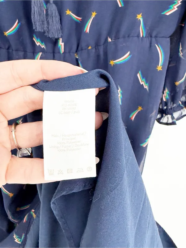 Boden Iona Rainbow Print Tie‎ Front 3/4 Sleeve Chiffon Knee Length Dress 6 Blue - Image 7