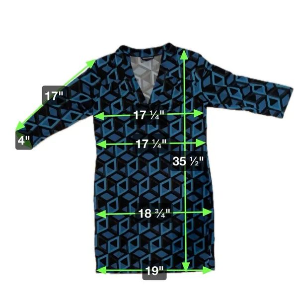 Banana Republic Abstract Print V-Neck‎ Long Sleeve Dress Black Blue Size Medium - Image 6