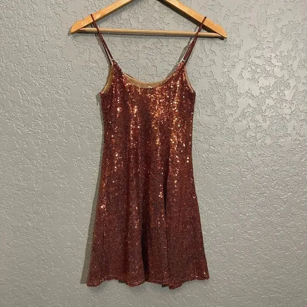 Urban Outfitters Bronze Gretta Sequin Slip Mini Dress - Image 3