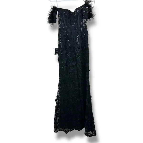 NEW Lulus Midnight Sparkle Black Embroidered Feather Bustier Maxi Dress XS - Image 10