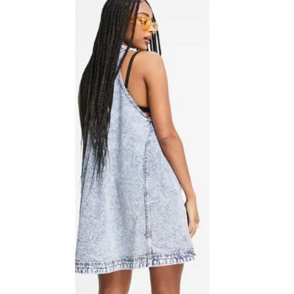 Free People‎ Katie Denim Mini Dress Small Acid Wash Halter Button Front Boho - Image 2