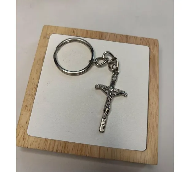 Silver-Tone Crucifix Keychain With Religious Jesus Cross Pendant - Image 9