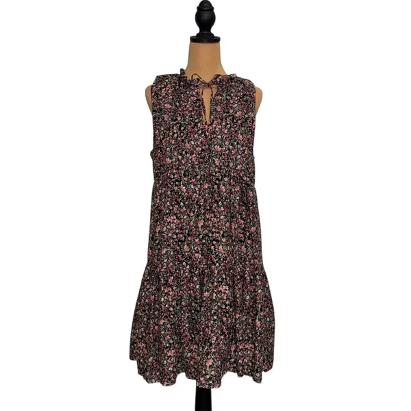 BB Dakota Steve Madden Floral Tiered Short Mini Dress Black Pink BL28140W Medium - Image 2
