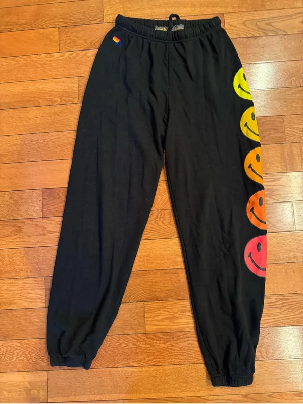 Aviator Nation Black Smiley Sunset Graphic Sweatpants - Size Medium - Image 3