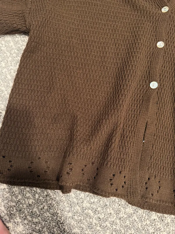 Boutique brown knit button up short sleeve shirt - Image 3