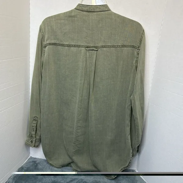 Anthropologie Army Green Cotton Blend Shirt Jacket w/ Copper Sequins Size 2 - Image 4