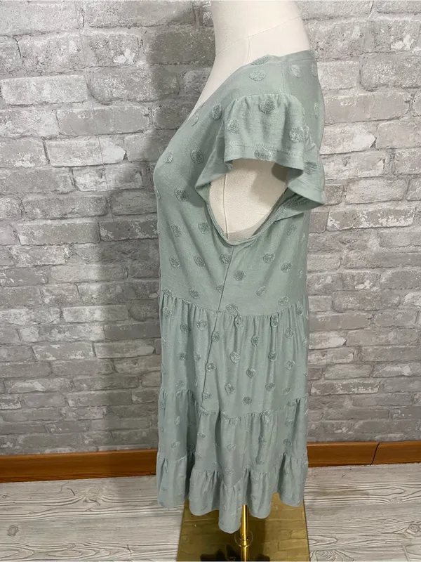 MINE Sage Green V-Neck Tiered Clip Dot Mini Dress - Image 2