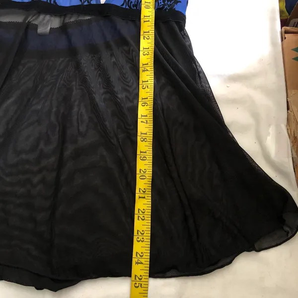 Plus size Black blue halter floral mini slip on tie back sexy lingerie top mini dress sheer choker neckline Size 1X /2X -excellent condition. Measurement in pics(stretchy) - Image 6