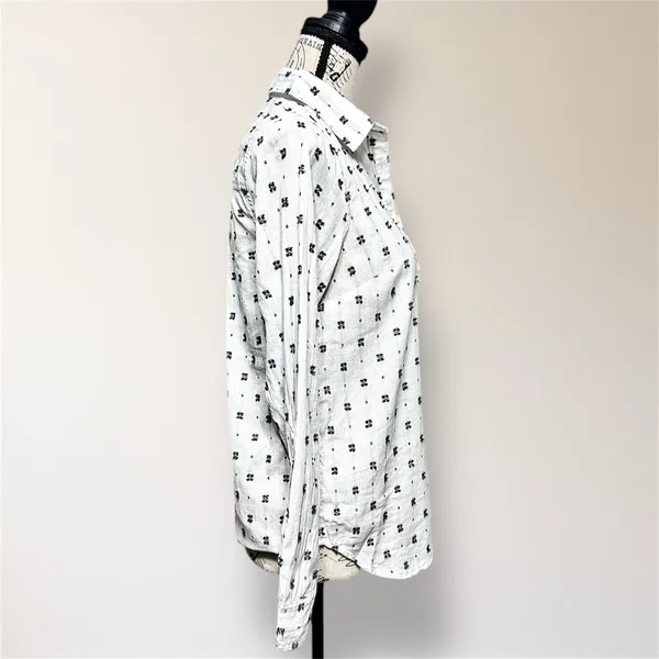 Maeve Anthropologie White‎ Black Clip Dot Cotton Button Down Roll Tab Shirt Boho - Image 5
