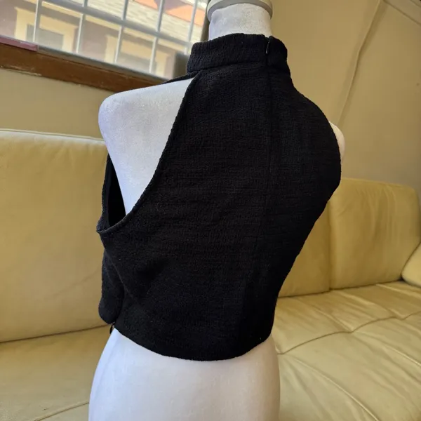 Zara Black Textured Tweed High Neck Crop Top Halter‎ Side Zip Size M - Image 2