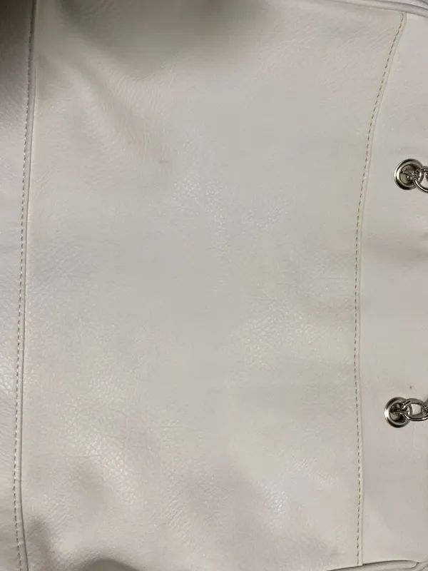 White Faux Leather Tote Bag Silver Floral Cutout Shoulder Purse Chain Handles - Image 6