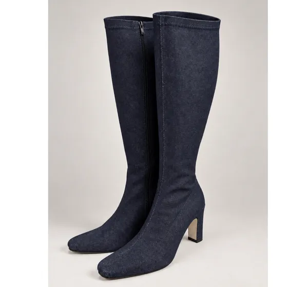 Knee High dark navy denim heeled boots Blue Size 8.5 - Image 2