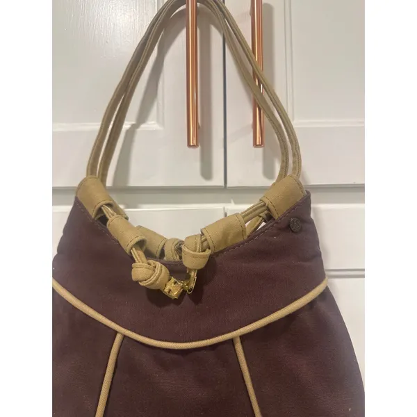 FS Originals Brown Canvas Hobo Shoulder Bag With Tan handmade Accents VTG purse - Image 3