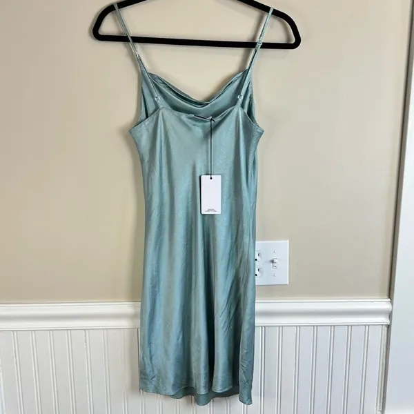 Lanston Cowl Neck Satin Slip Dress Sage Blue XS L-0001AS - Image 3