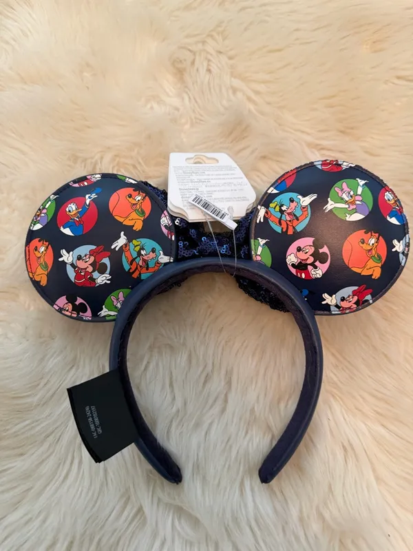 Disney Navy Sequin Bow Minnie Ears Headband with Character Print - Image 4