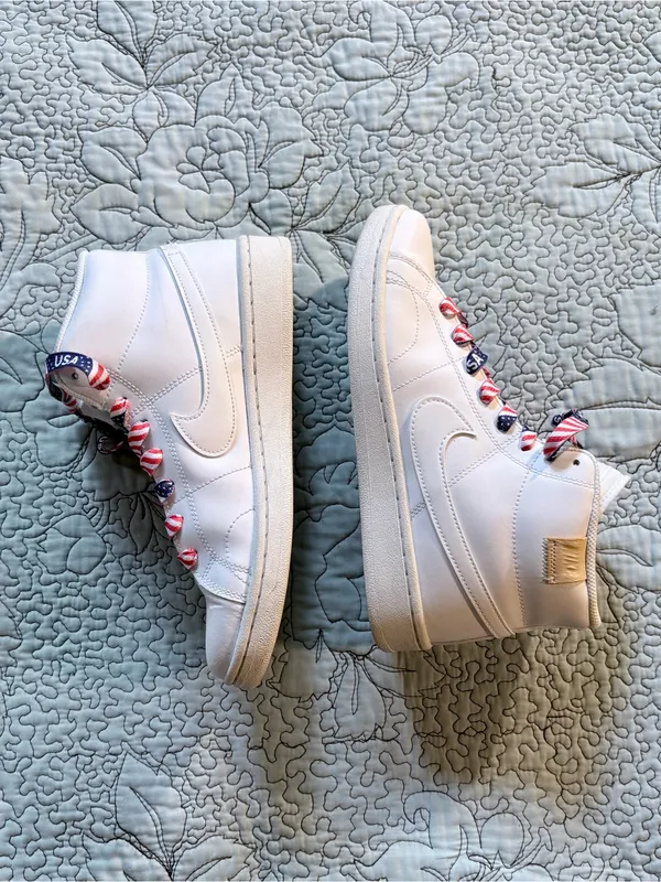Nike Blazer Mid White Sneakers Custom USA Patriotic Flag + Original Laces~9💚 - Image 6