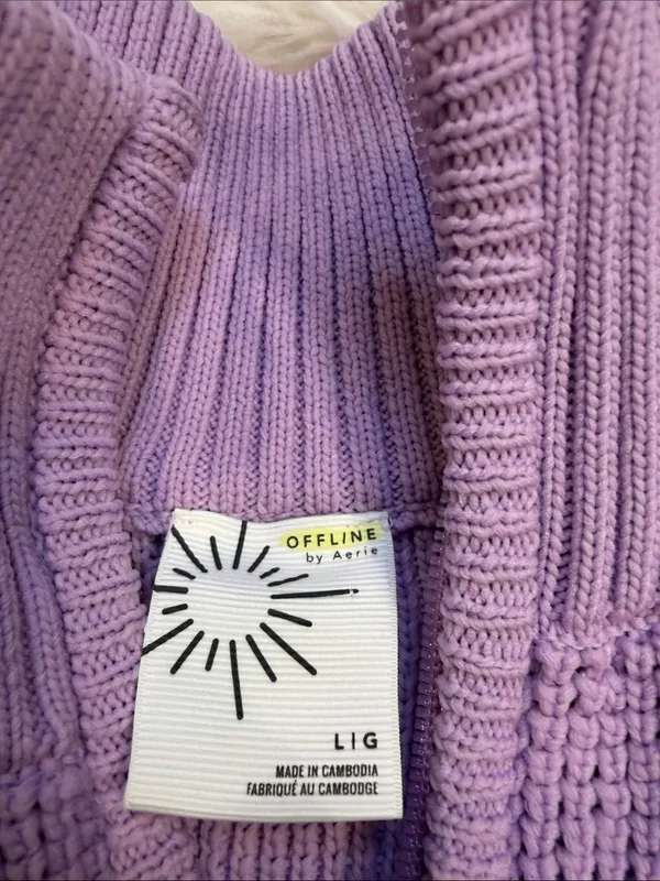 Aerie Offline Cool Down quarter zip slouchy waffle sweater Lively Lilac L - Image 7