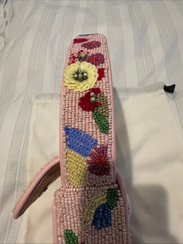 STAUD Pink Beaded Floral Shoulder Bag - Image 9