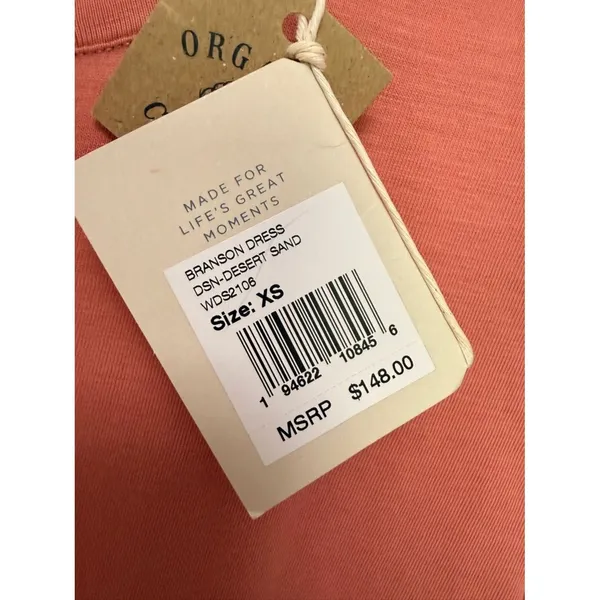 NWT Faherty Branson Dress Desert Sand Coral Tiered Midi Organic Cotton‎ XS - Image 5