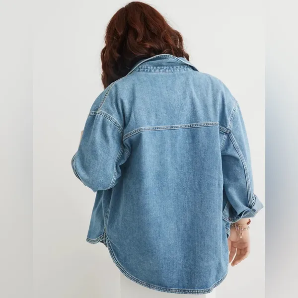 Aerie Dark Wash Denim Shacket Shirt Jacket Oversized - Image 5