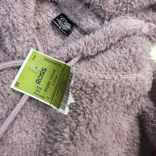 Cold Crush Womens Teddy Fleece‎ Hoodie Pom Pom Drawstring Purple Small NWT - Image 3