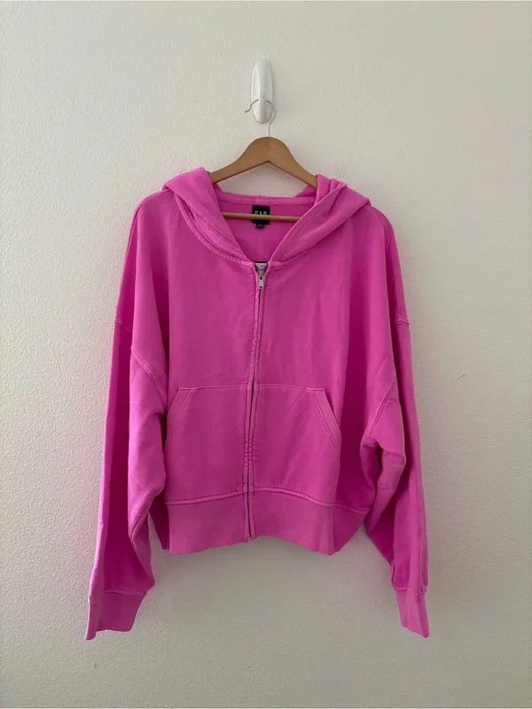 Gap VintageSoft Terry Zip Hoodie in neon pink glow new nwt - Image 2