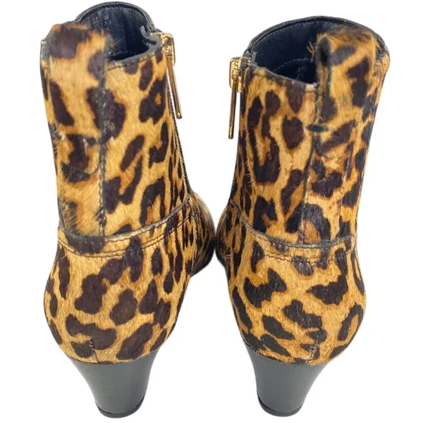Franco Sarto Leopard Calf Hair Ankle Boots Womens 7 Tan Pointed‎ Toe Block Heel - Image 5