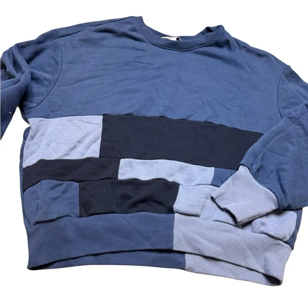 💙 JOY LAB Colorblock Sweatshirt 🔹 Blue Patchwork Crewneck XL Cozy‎ Fit 💙 - Image 3