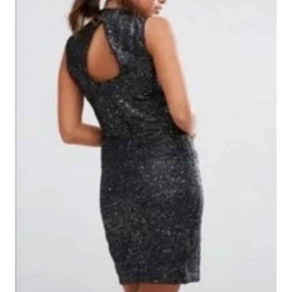 Vero Moda MONIA Black Silver Metallic Textured Mock Neck Mini Dress Size 34 6 - Image 2
