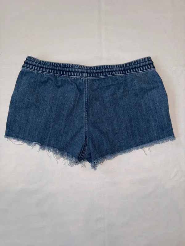 aerie Denim Frayed Drawstring Shorts • Blue • Size Medium EUC - Image 4