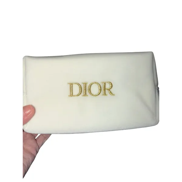Dior Parfums White Velvet Cosmetic‎ Pouch Gold Embroidered Logo Makeup Bag Boxed - Image 2