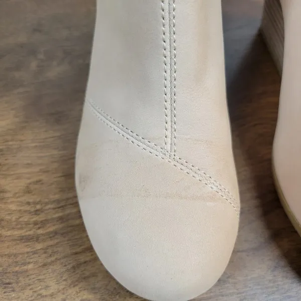 Toms Womens Kelsey Booties 6 Beige Leather Suede Round Toe Slip On Ankle Wedge - Image 8
