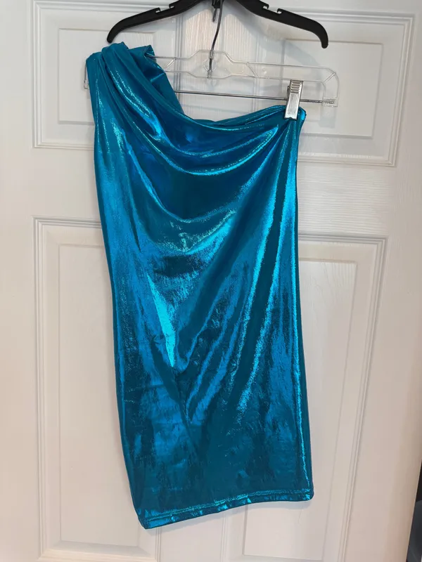 Amazon One sleeve aqua blue mini dress - Image 3