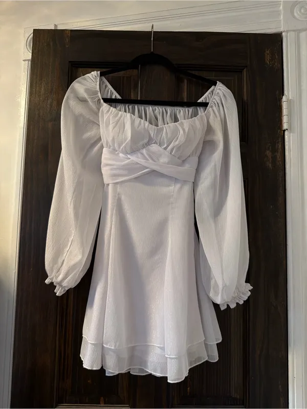 Lucy in the Sky Shimmery White Tie Mini Dress - Image 3