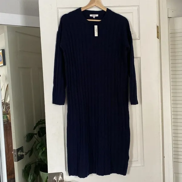 NWT Madewell Navy Ribbed Wool Blend Midi Sweater Dress Size Small - Image 4